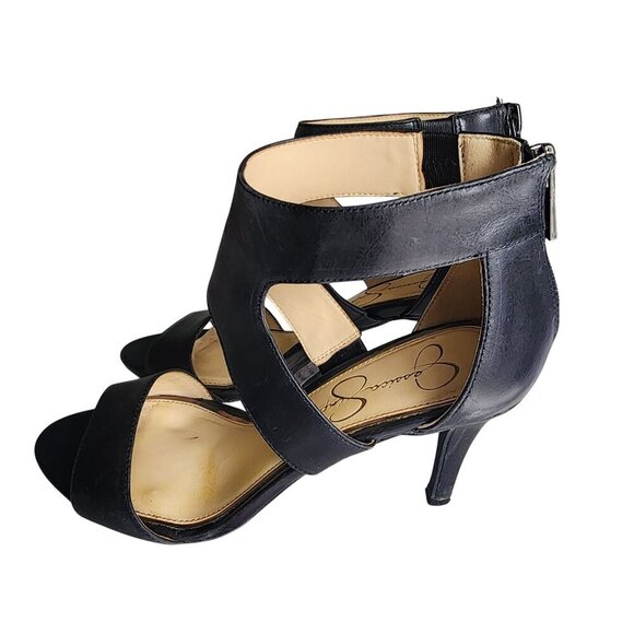 Jessica Simpson Genuine Leather Open-Toe Heels With Ankle Straps Black Size 8.5M - Picture 8 of 16